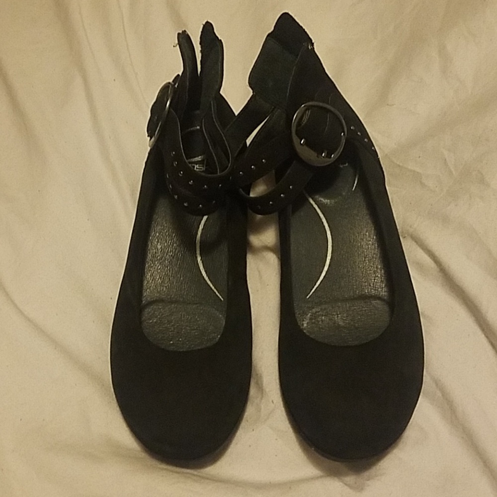 Black Dansko ankle strap sort-of-ballet-style pump